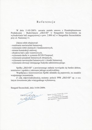 Dokument z referencją od SPAAS.